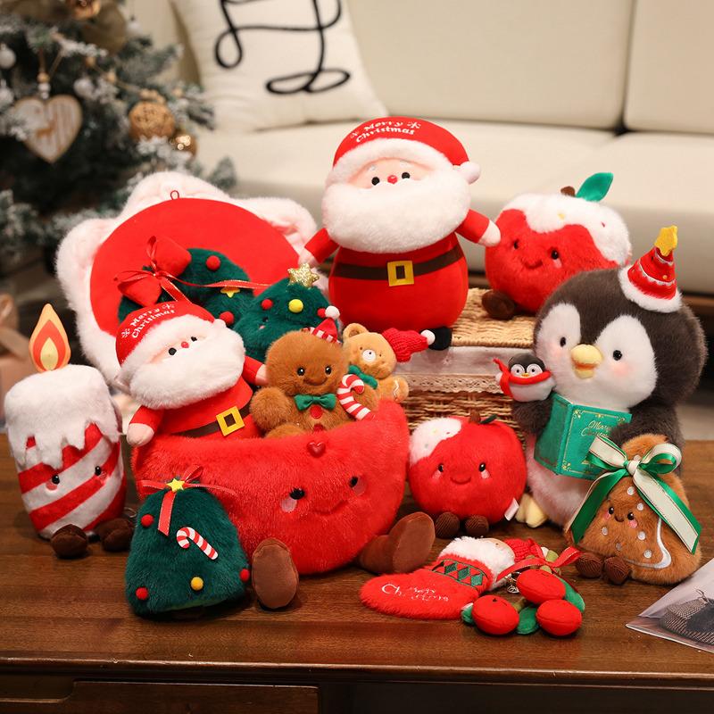 Adorable Merry Xmas Plush Toy Holiday Present Stuffed Gentle Santa Claus Gingerbread Man Sock Bell Tiny Xmas Tree Home Decor