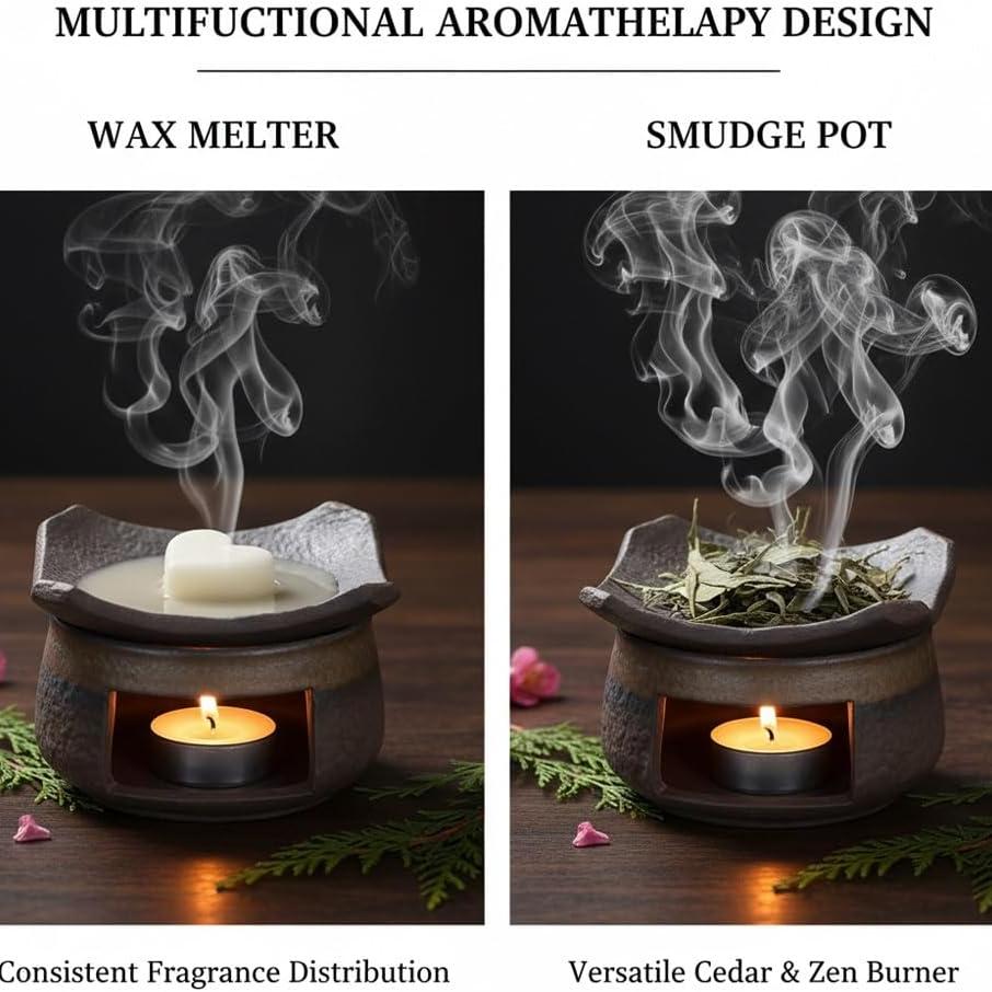 Cedrowy i Zen Aromaterapeutyczny Palnik, Ceramiczny Palnik do Aromaterapii, Ceramiczny Podgrzewacz do Herbaty, Dyfuzor Zapachu Olejków Naturalnych