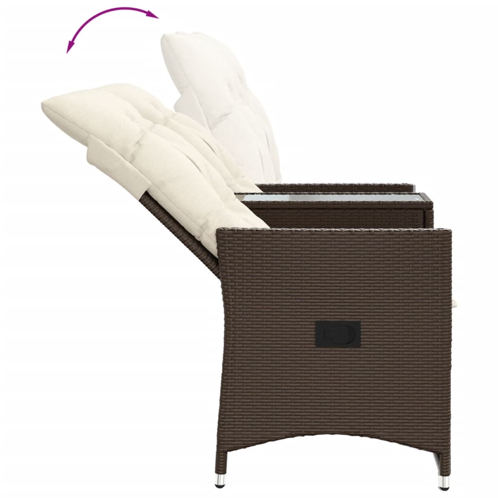 2 Seater Adjustable Garden Sofa with Table Brown Poly Rattan