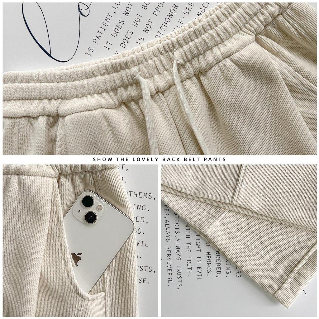 Women's Pink Velvet Wide-Leg High-Waisted Pants - Autumn/Winter Casual Slimming Sweatpants