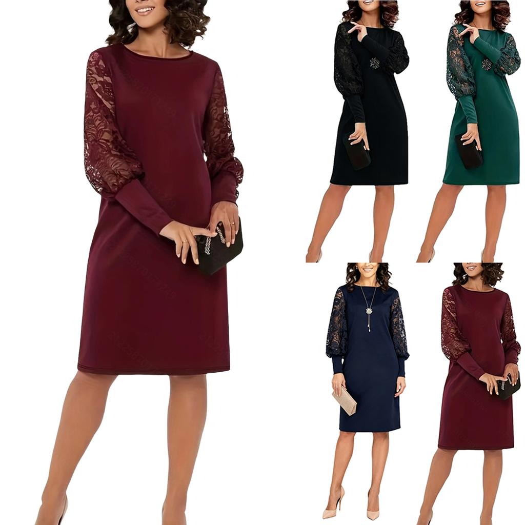 Women's Lace Long Sleeve Fitted Patchwork Dress