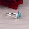 Handmade Turquoise Ring, Open Band Silver Ring, Heart Shape Gemstone Ring for Women