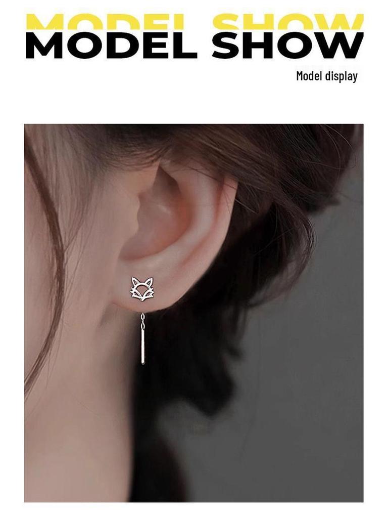 999 Sterling Silver Fox Ear Thread High-End Tassel Dangle Earrings for Women