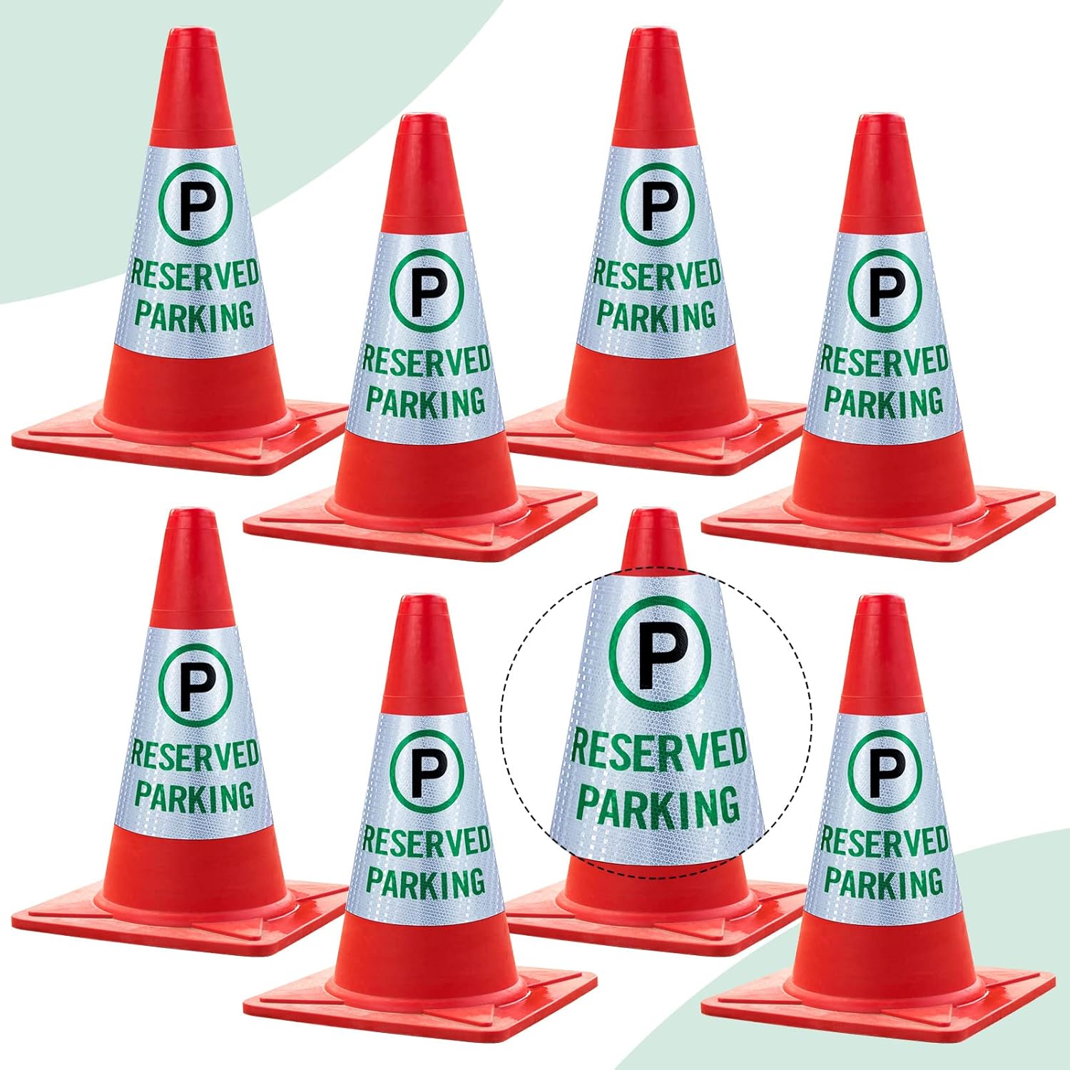 Oudain 8 Pack Reserved Parking Cone Sleeve Bright Reflective Reserved Sign 360° High Visible Message Sleeve Reserved Parking Signs For Traffic