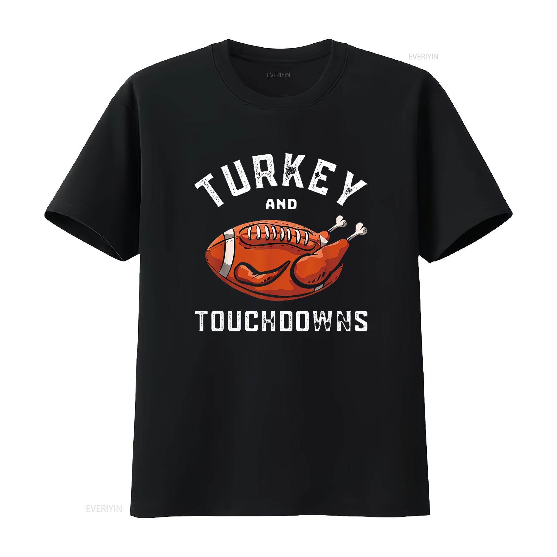 

Funny Thanksgiving Turkey And Touchdowns Men Boys Kids Womens T Shirt Black vintage Washed Unisex Comfortable Stretched 4XL