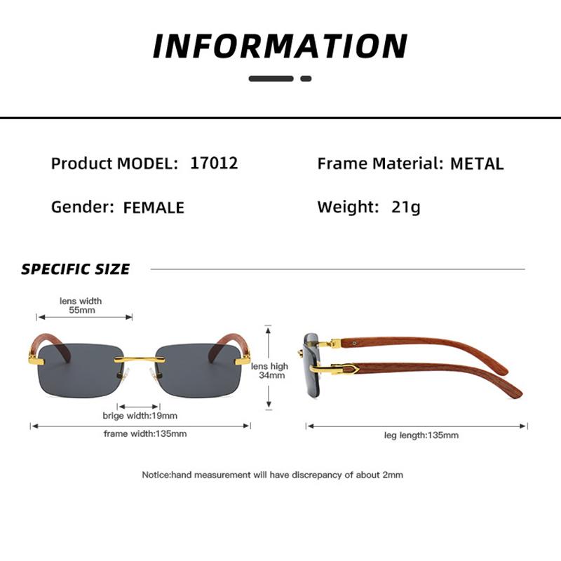Fashion Vintage Small Rimless Square Sunglasses Women Men Luxury Brand Designer Popular Travel Driving Wooden Sun Glasses Uv400