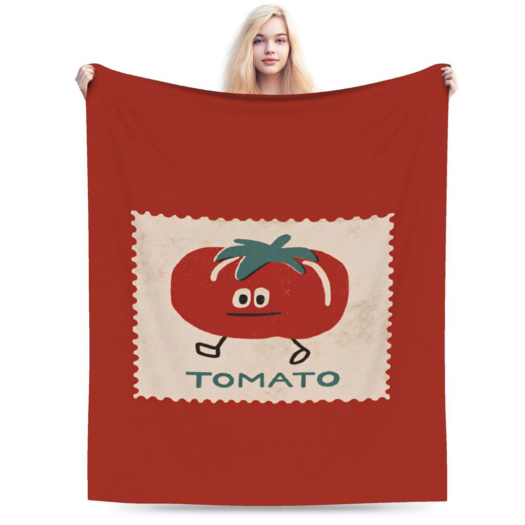 Tomato - Red Background Throw Blanket Soft Comfy Novelty Blanket For Living Room Plane Travel Flannel Bedspread Bed Cover