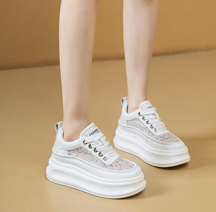 Fashion 7.5cm Summer New Women's Shoes Breathable Mesh Sole Versatile Petite Casual Increased Inner Heel Sponge Cake Thick Bottom Shoes