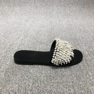 European Station 2025 New Sandals Temperament Women's Summer European Beaded Princess Wind Open Toe One-character Flat-bottomed Slippers