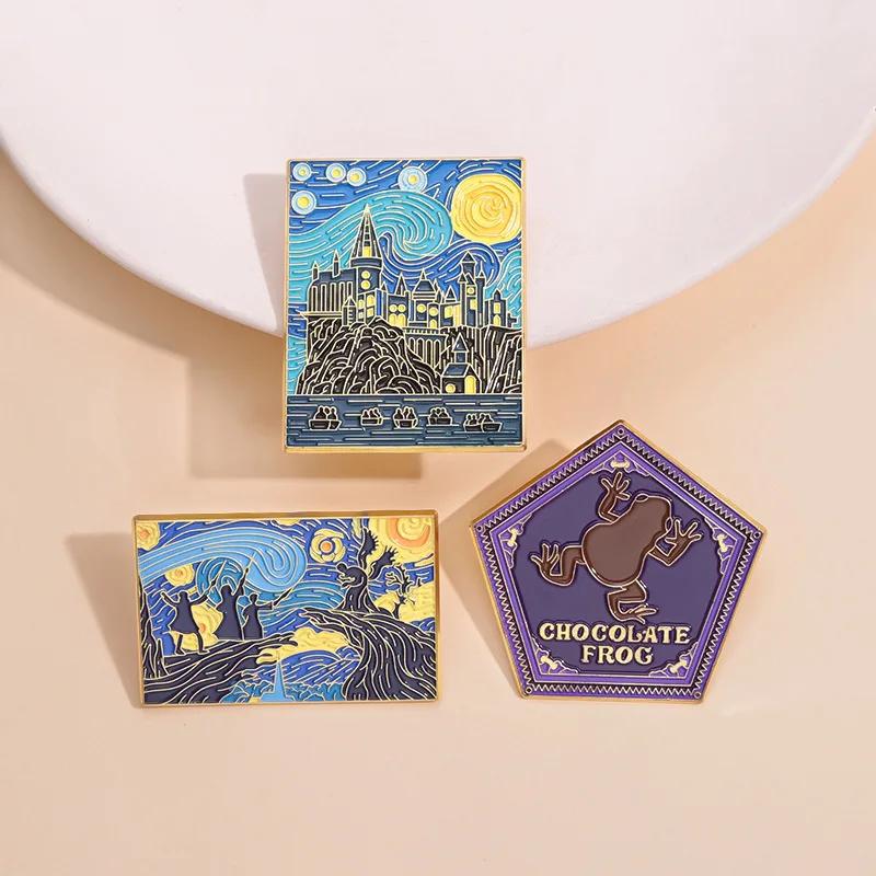 Starry Night Magic School Enamel Pins Custom Witch Wizard Castle Brooches Lapel Badges Punk Jewelry Gift for Fans Friends