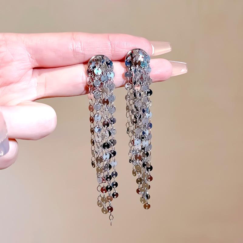 2025 Diamond Geometric Flower Tassel Earrings – Korean Cold Style, Light Luxury for Women