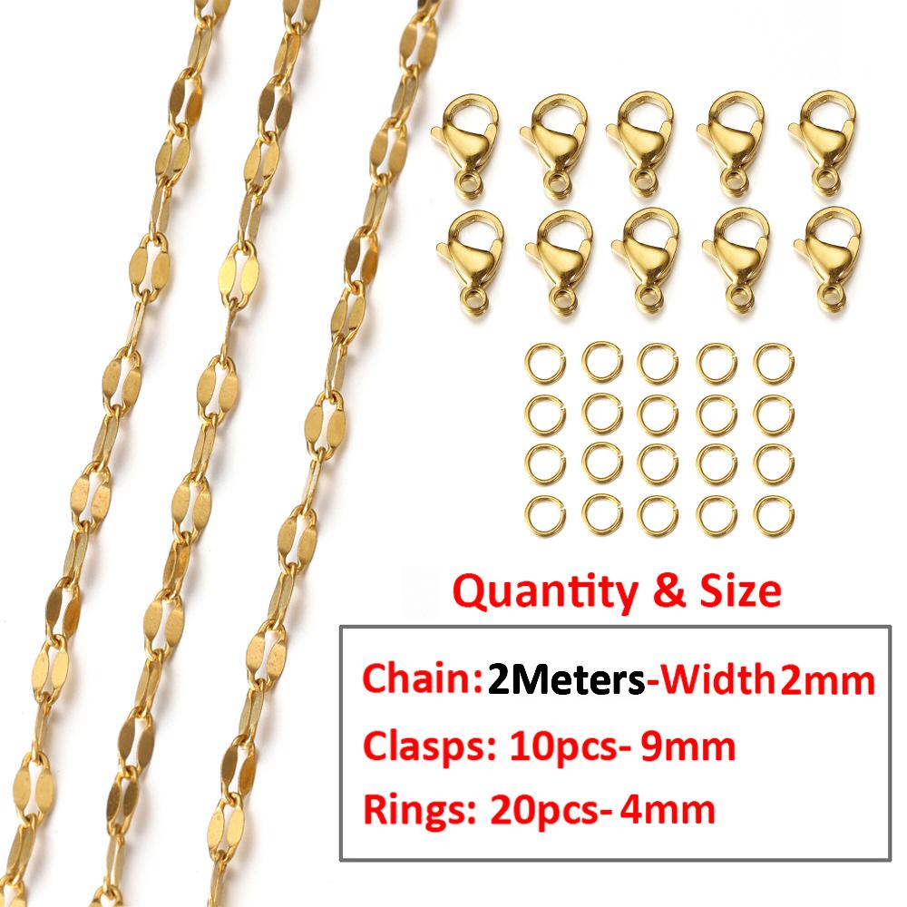 2Meters/1Meter Stainless Steel Chain Lobster Clasps Jump Rings Connectors Chains for Bracelet Necklace Jewelry Making DIY Kit