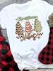 (Asian Size) Women Holiday Print Tee Top festival Merry Christmas New Year letter sweet 90s Casual  Lady Short Sleeve Fashion Graphic T-shirts