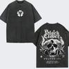 Black Clover Skull Floral Embroidered Unisex Vintage‑Washed Cotton Graphic T‑Shi