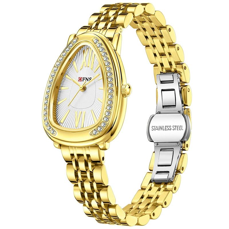 

SANDA Ladies Watches Fashion Personality Serpentine Watch Luxury Rhinestone Inlay Trend Golden Women s Quartz Elegant Wristwatch белый/золотой