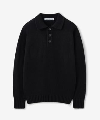 BLOND9 Bulky Polo Knit Top_Black