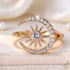 Elegant Silver Color Gold Color Moon Star Zircon Adjustable Band Open Ring for Women  Party Wedding Jewelry Gift