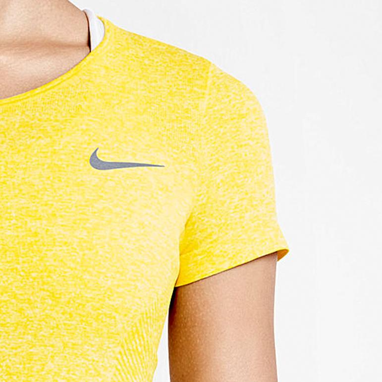 Nike Solid Color Logo Round Neck Short Sleeve T-Shirt Women Tops Yellow 725662-741