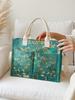 Apricot Print Corduroy Tote Bag with Multiple Pockets and Large Capacity for Art Enthusiasts Commuting Shoulder Bag