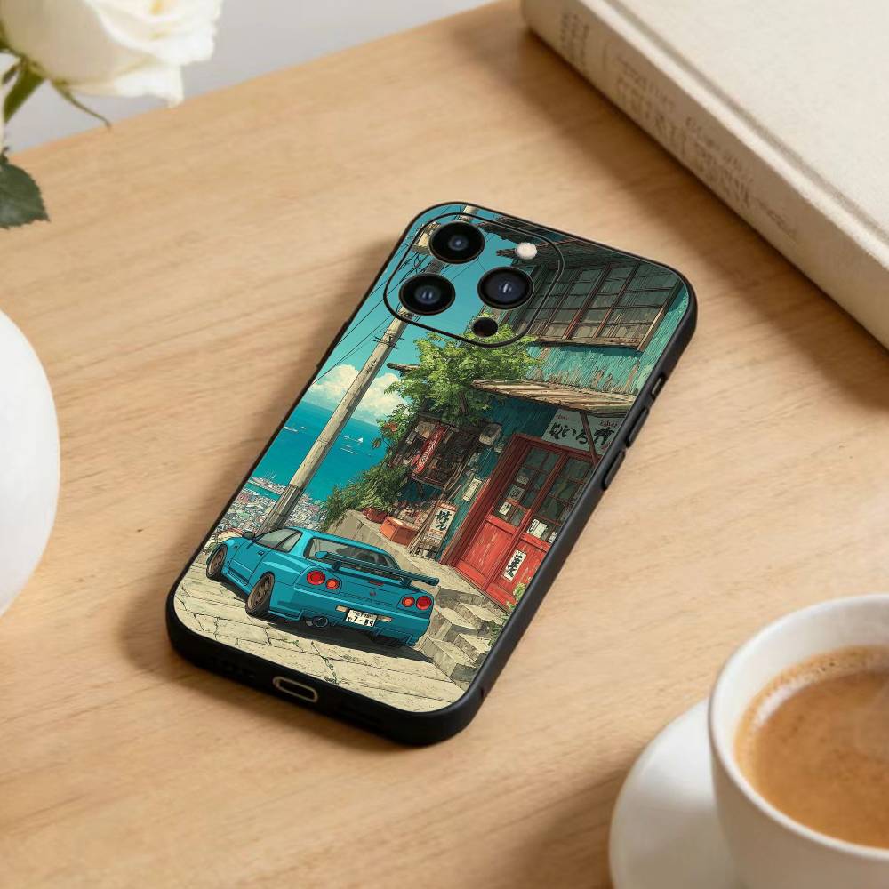 Car Sport Cool Phone Case For iPhone 16,15,14,13,12,17,Pro Max,Plus Silicone Black Case