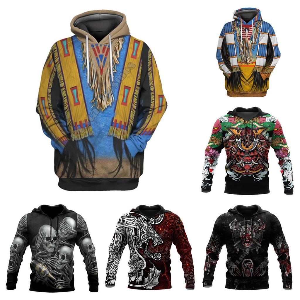 Men's Sweatshirt Comfortable and Versatile 3D Tattoo Printed Long-sleeved Hoodie