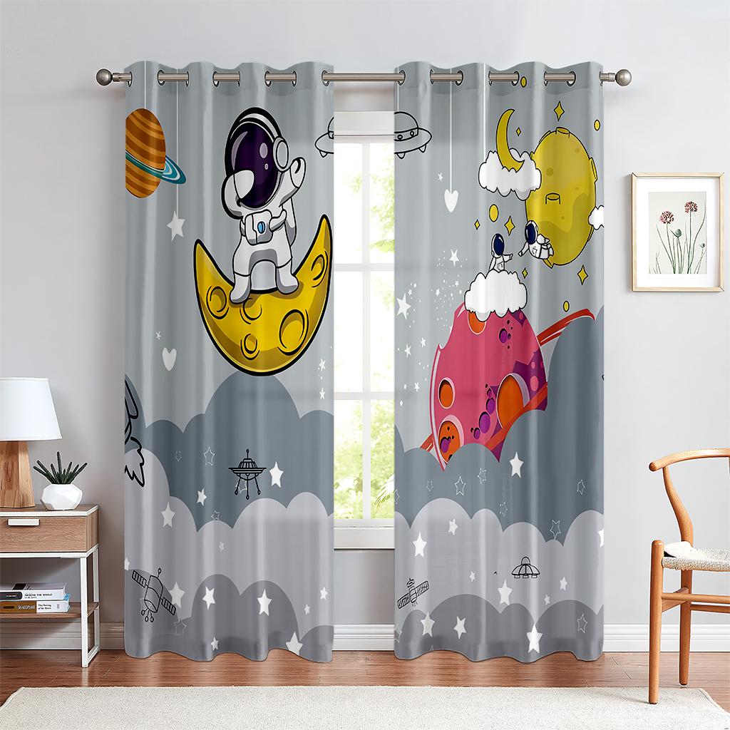 

Animated Cartoon Spaceship 3d Digital Printed Curtains, 100% Polyester, Children s Room, Living Room, Theme Decorative Curtains W50xH140(CM)x2PCS&Grommet Top
