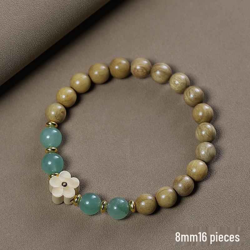 Браслет в китайском стиле из сандала и окаменелого дерева с нефритом «Цветок сливы» – одинарный/двойной обхват, деревянные буддийские бусины