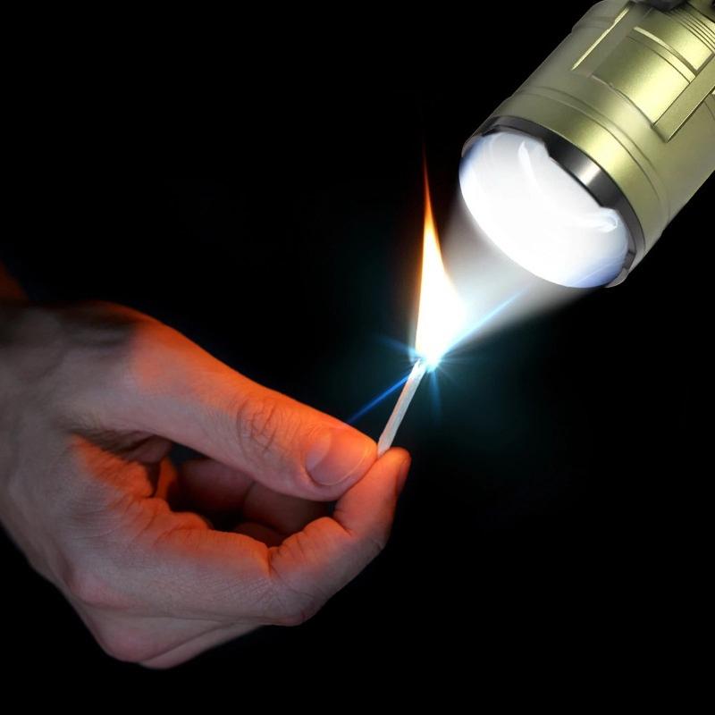 USB-C Rechargeable Tactical Flashlight with Flame Ignition Powerful LED Zoomable Torch for Outdoor Camping Adventure & Emergency
