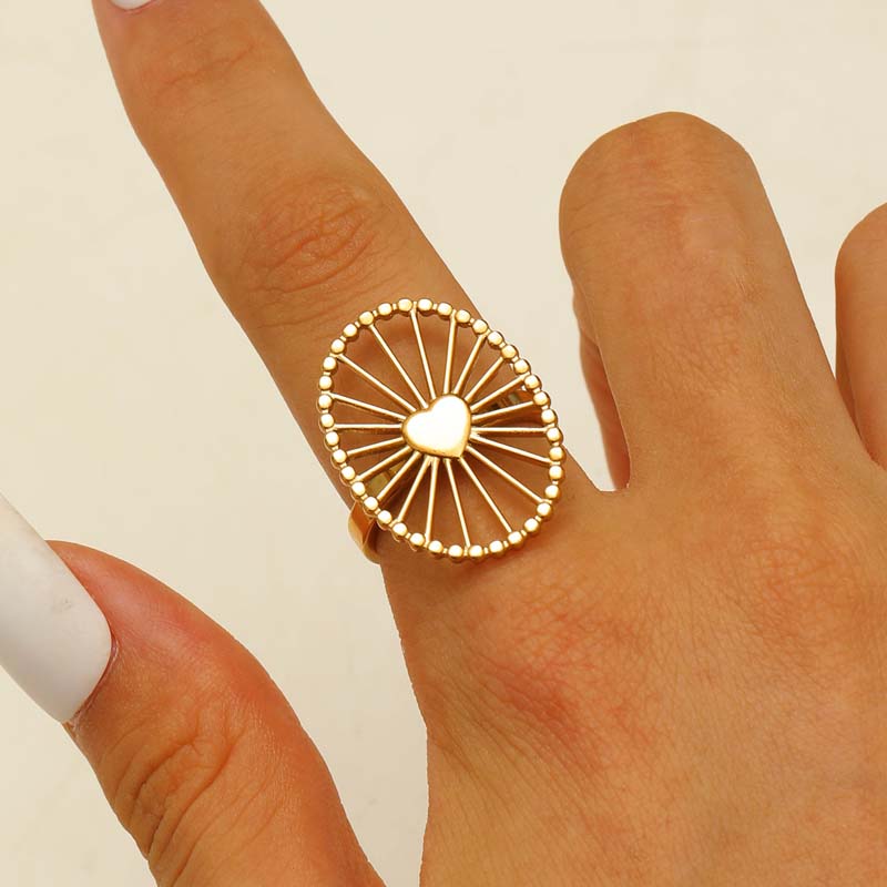 

Stainless Steel Heart Sun Open Rings for Women Fashion Gold Color Geometric Adjustable Couple Ring Zircon Accessories Gifts