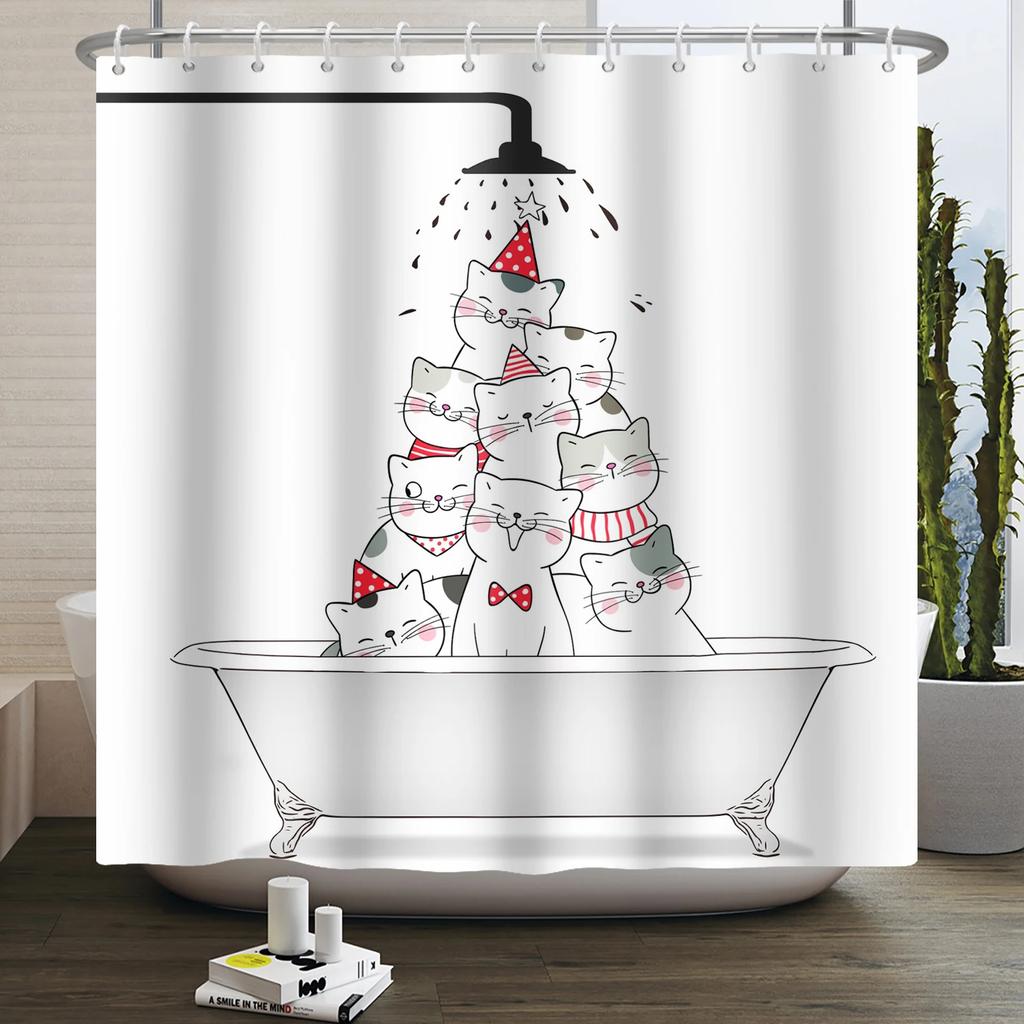 Cute Cats & Dogs Waterproof Shower Curtain - Fun and Colorfully Playful Pet Design for Cheerful and Lively Bathroom Decor