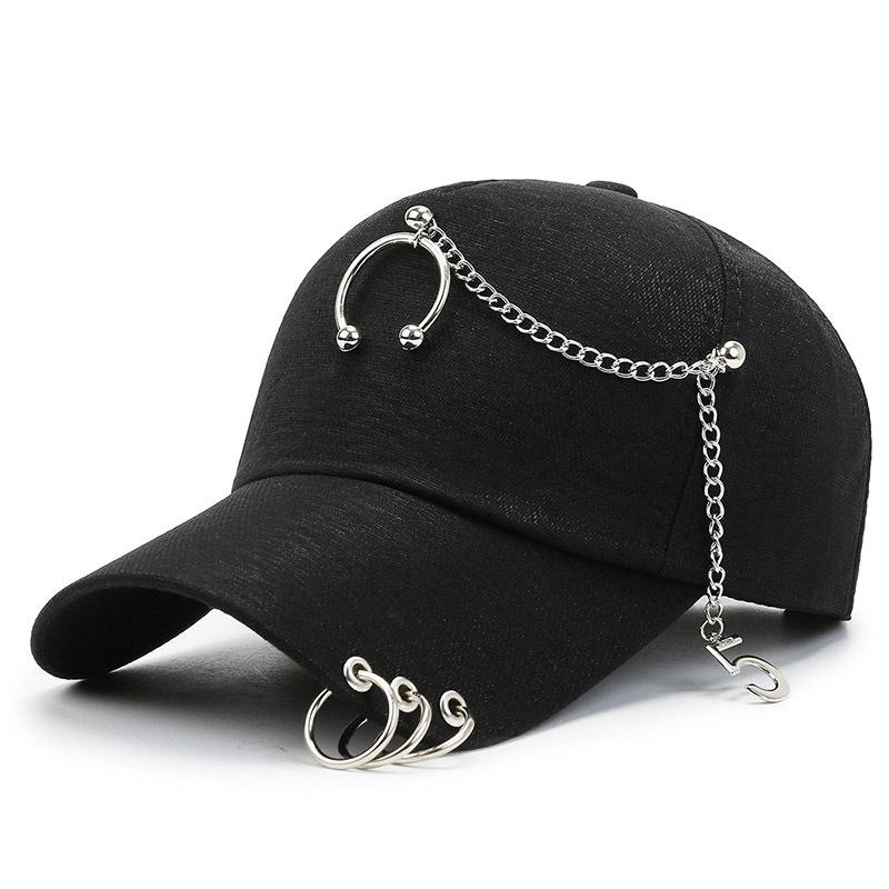New personalized baseball cap hanging iron ring chain cap spring and autumn black cap blue popular hat
