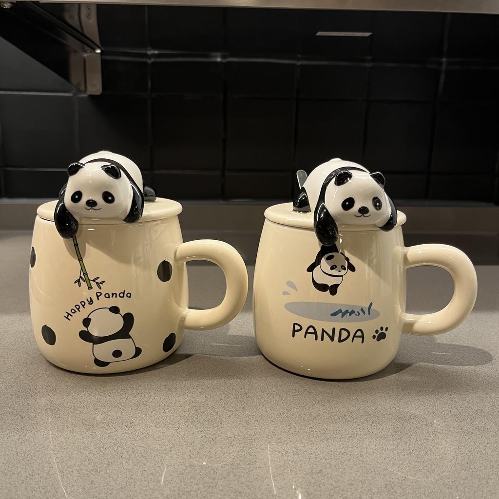 Lying Panda Ceramic Cup with Lid Water Cup Birthday Gift for Girls Travel Souvenir for Friends