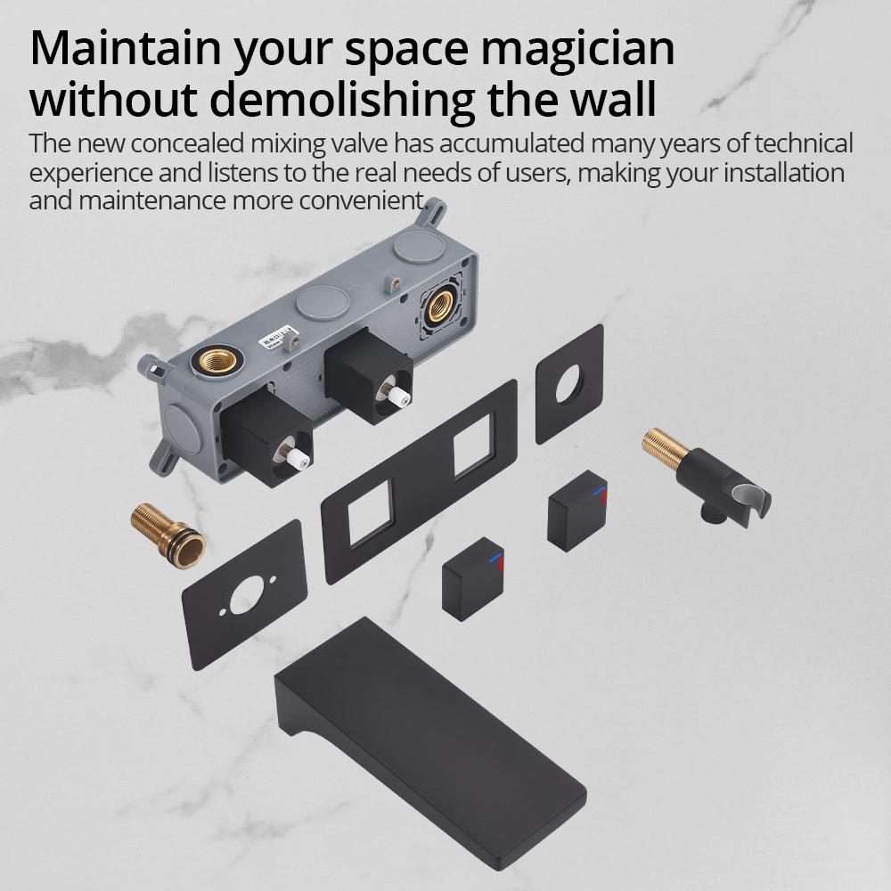 Black Wall Mounted Bathroom Faucet with Hand Shower Single Handle Spout Mixer Tap for Bathtub Modern Stylish Bath Faucets