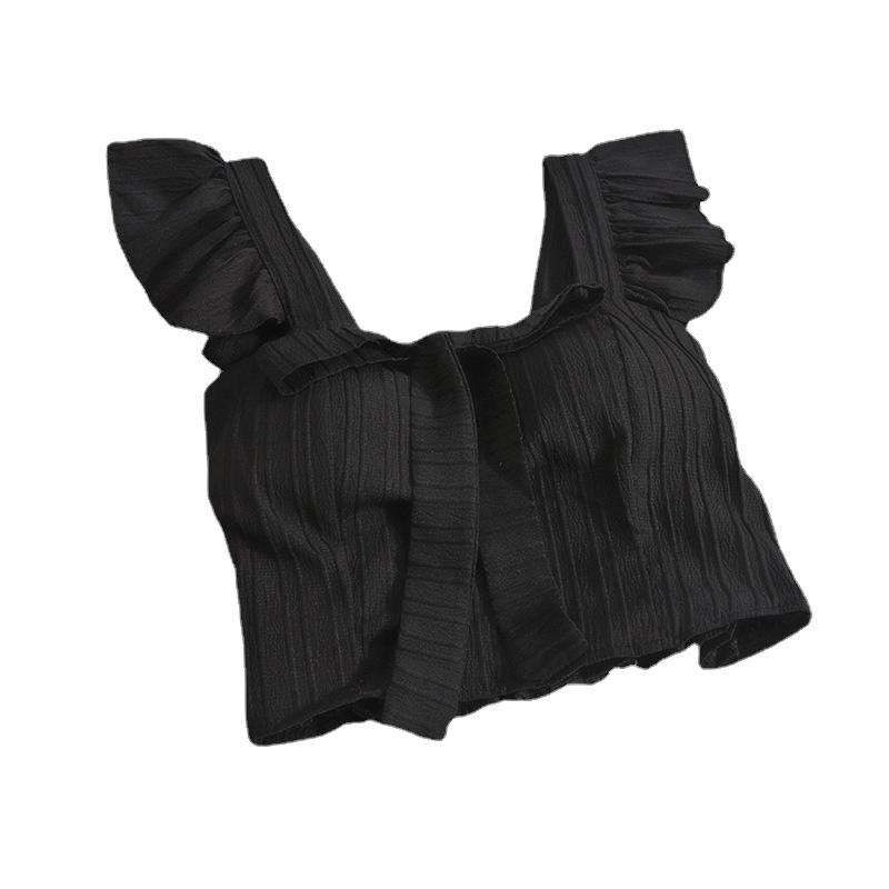 Damen Tanktop Süß Kurz Einfarbig Schleife Neckholder Kurz Rüschen Weste Tops