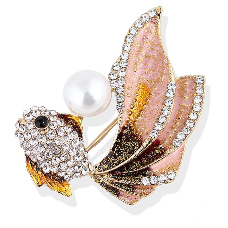 

Емаль Брошка Золота Рибка Шпилька Жінки Стрази Кристал Брошка Тварини Сукня Ювелірні Вироби