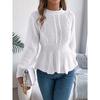 Women's Solid-color Braided Waist-cinched Ruffled Long-sleeved Pullover Sweater for Autumn and Winter