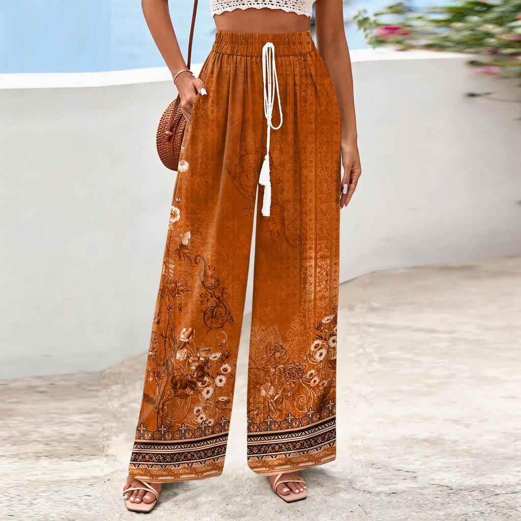 Women's Wide-Leg Casual Flowy Floral Print Pants