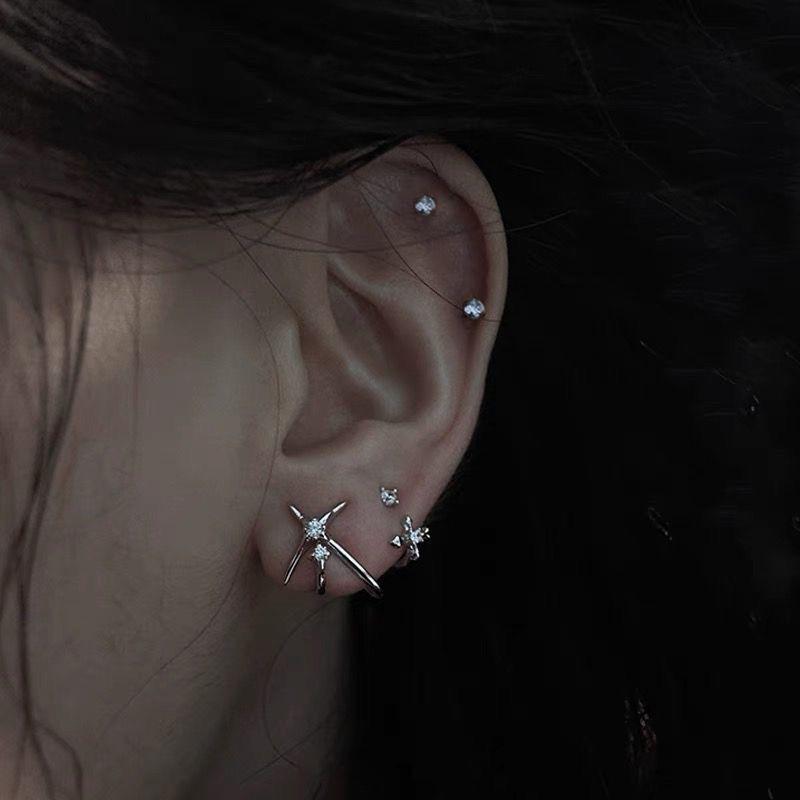 925 Silver Hypoallergenic Star Cross Earrings Fashion Unique Design Gothic Style New Trendy Versatile Earrings Jewelry for Women