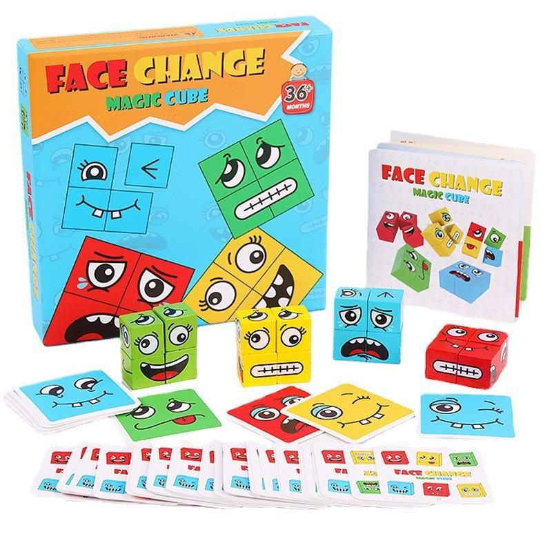 Face Wooden Changing Rubiks Cube Building Blocks With Challenge Cards Gift For