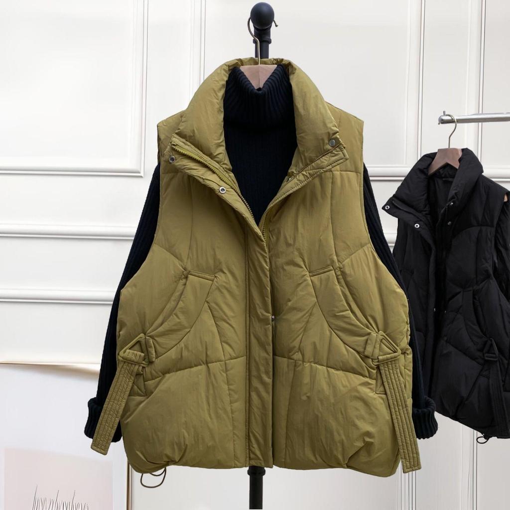 Jachetă Femei Mărimi Mari Lungime Medie Fără Mâneci - Vestă Groasă Călduroasă din Bumbac cu Puf pentru Toamnă/Iarnă