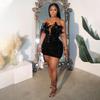 K3205 European and American Sequin Deep V Strapless Feather Bodycon Dress