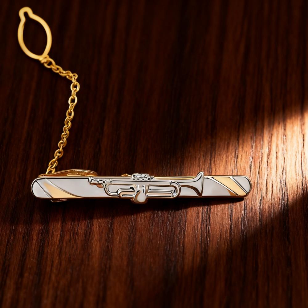 

Золотые 3D Зажимы для галстука в виде музыкальных инструментов для мужчин - Уникальный чередующийся золотой и серебряный зажим для галстука с подарочной коробкой.