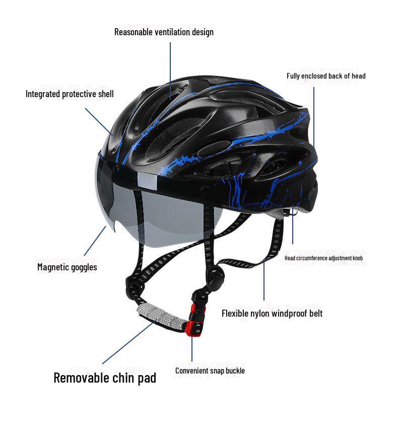 Cască de ciclism reglabilă cu ochelari de protecție și lumină spate pentru biciclete de șosea