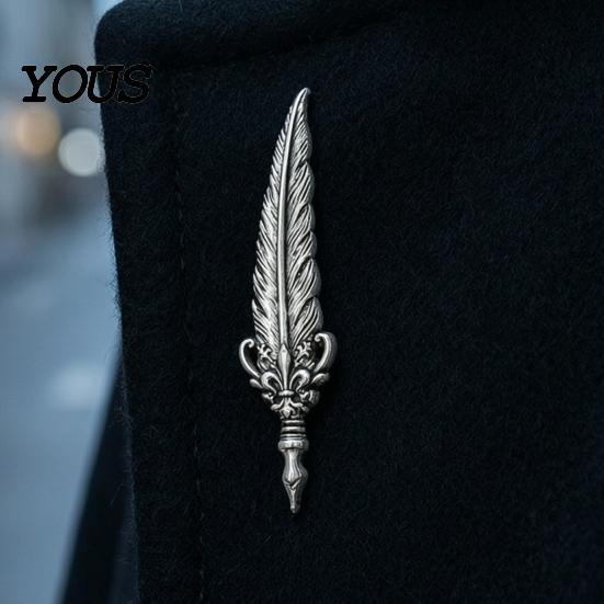 Decorative Clothing Accessory 1/2Pcs Vintage Feather Brooch for Men, Alloy Silver Lapel Jewelry, Pin Badge Clothes Bag Hat Scarf Suits Metal