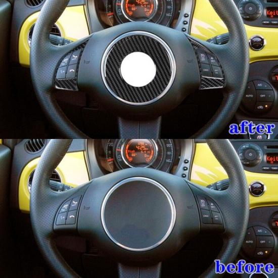 Bright Carbon Fiber Car Steering Wheel Button Frame Sticker For Fiat 500 12-15