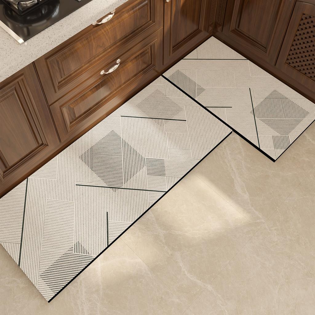 Kitchen Floor Mat Waterproof Non-slip Oil-resistant Leather Carpet PVC Gray Geometric Rug Home Decoration Mat Alfombra Cocina