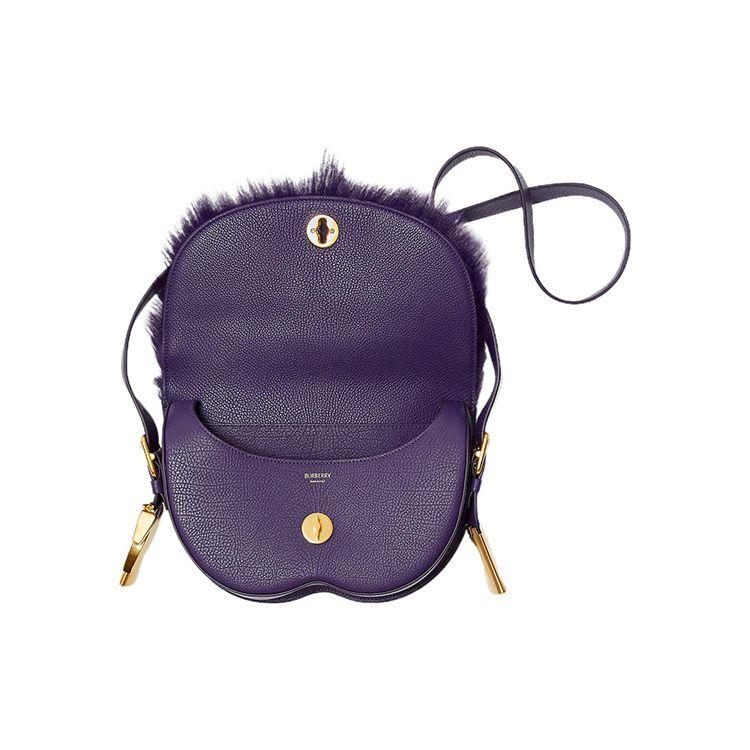 Burberry Adjustable Leather Crossbody Bag With Magnetic Closure In Calfskin And Goat Hair Women Shoulder Bag Satin-Purple 80755101