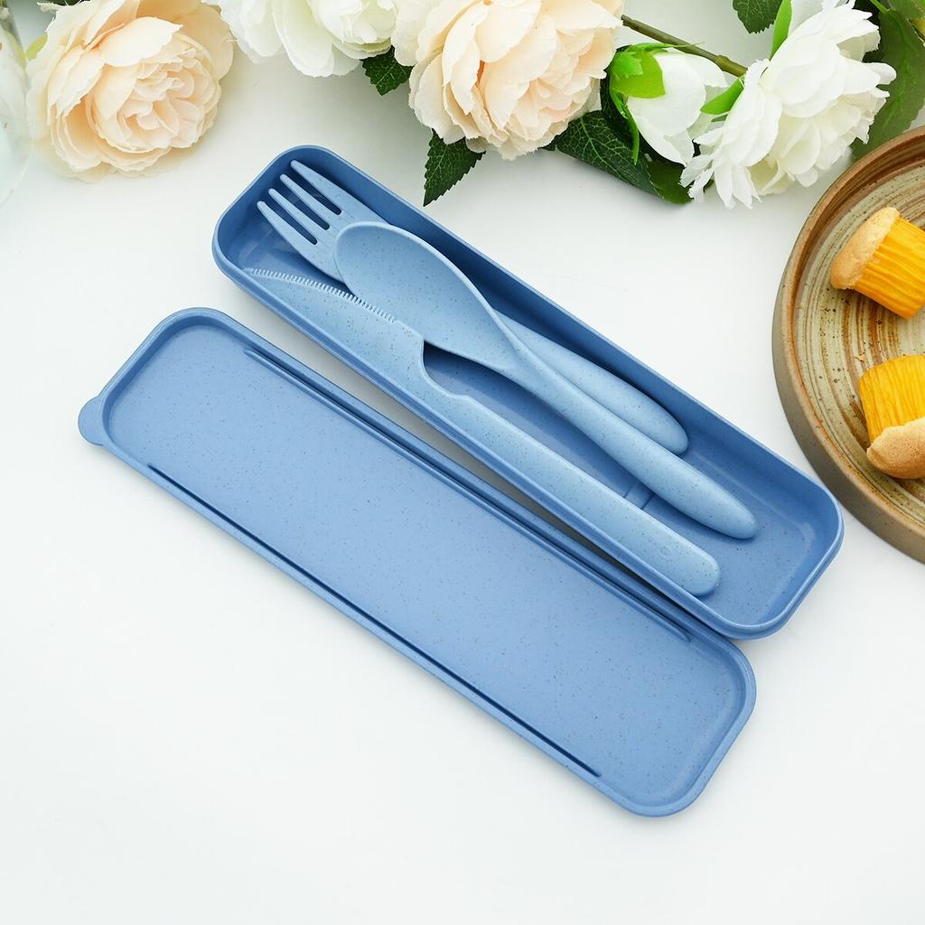 Convenience Travel Dinnerware Box Knife Fork Spoon With Portable Wheat Cutlery Flatware Set Kitchen BBQ Tableware Set