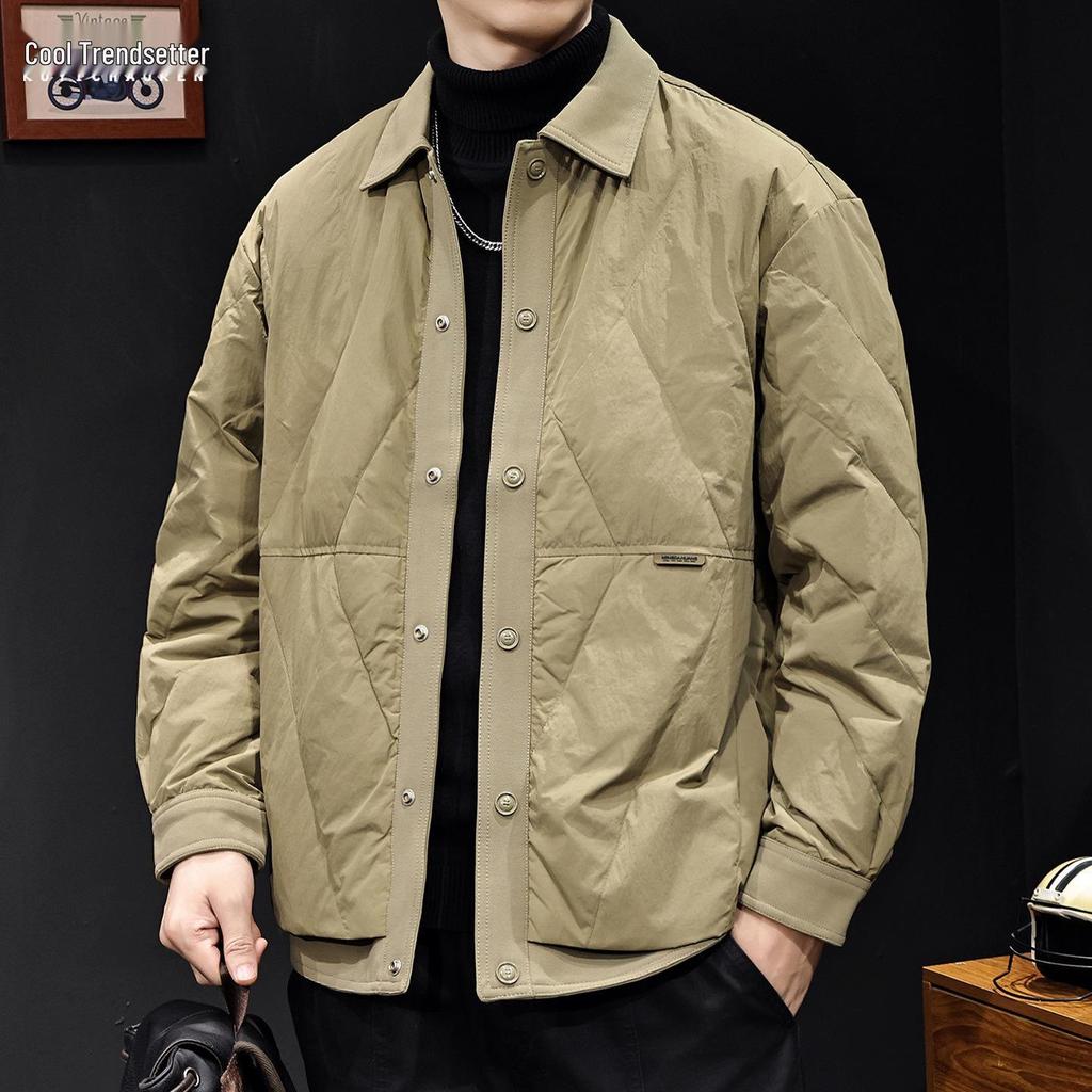 2025 Men's Trendy Lapel Patchwork Down Jacket - Lightweight Autumn/Winter Brand with White Duck Down Liner, Plus Sizes Available