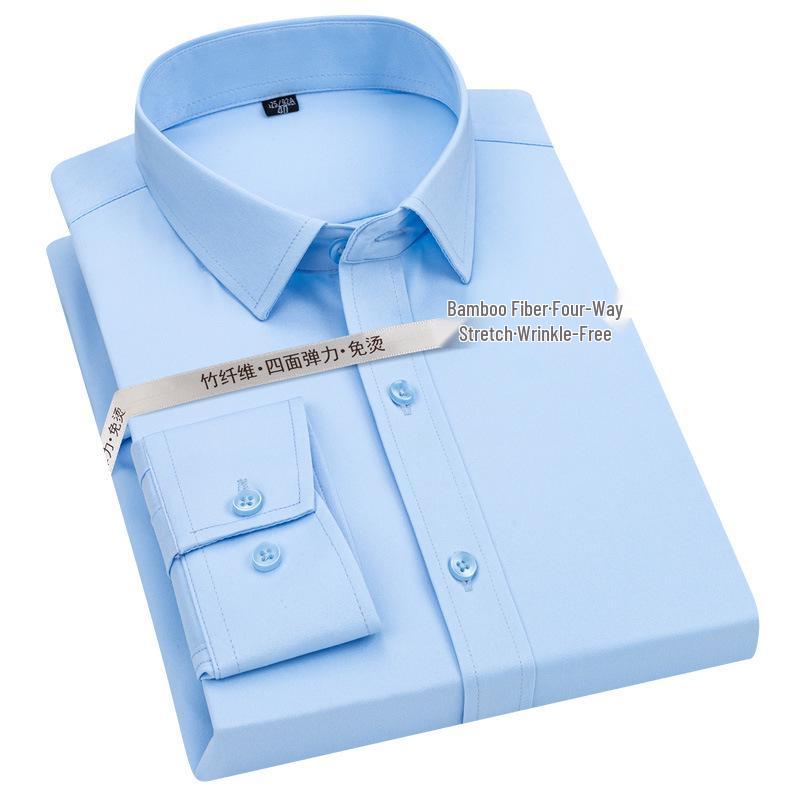 Men's Wrinkle-Resistant Polyester Stretch Long Sleeve Dress Shirt